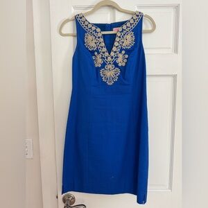 Lilly Pulitzer Royal Blue Sleeveless Dress with Gold Embroidery